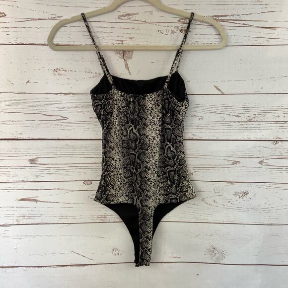Windsor XS Black Cream Snake Print Square Neck Camisole Fitted Bodysuit - Picture 6 of 8